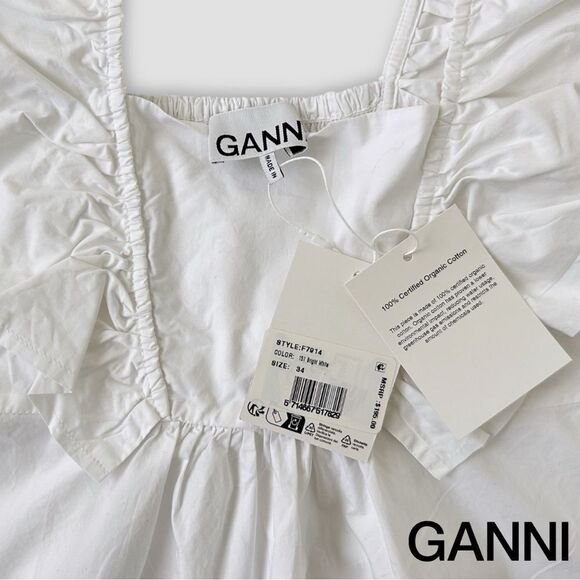 GANNI **NWT** Sleeveless Ruffle Cotton Poplin Blouse / Tank in Bright White - Picture 16 of 16